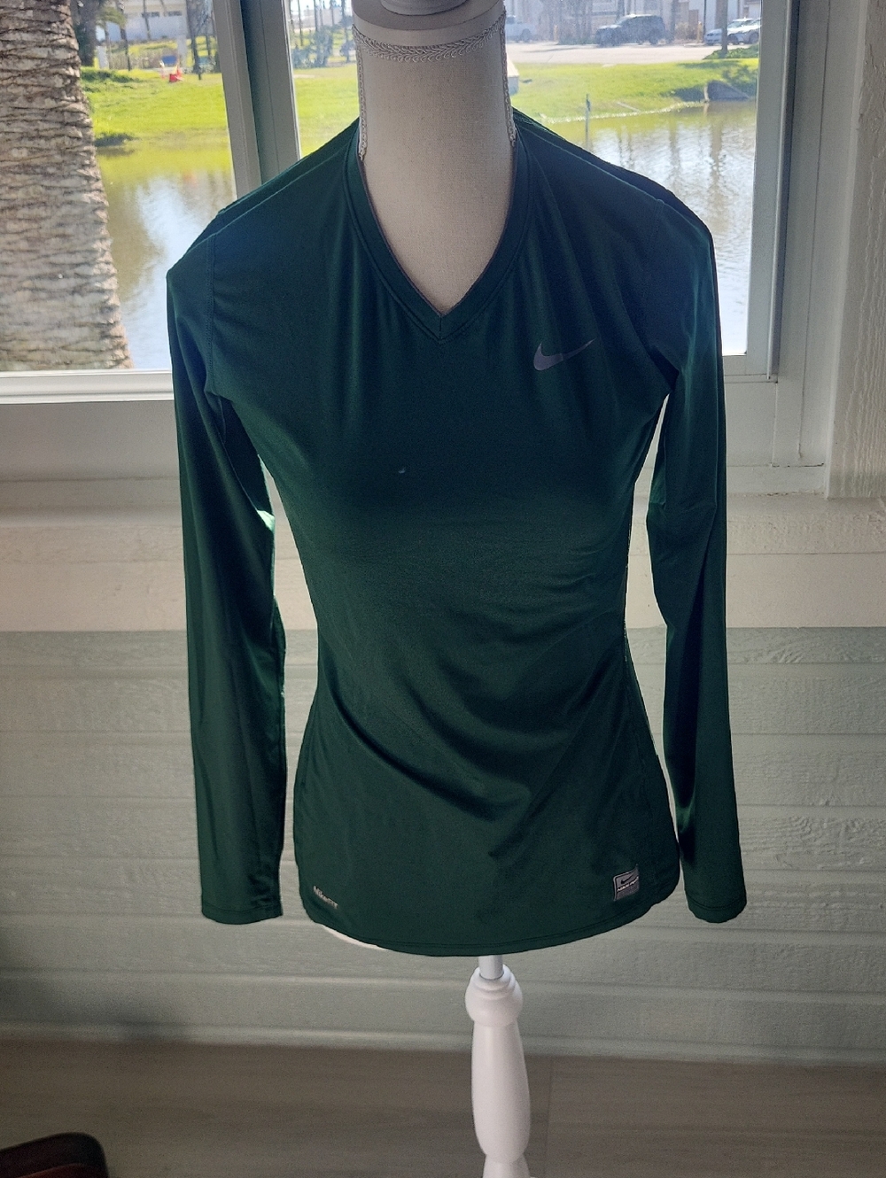 Nike Forest Green Long Sleeve V-Neck Performance Top
